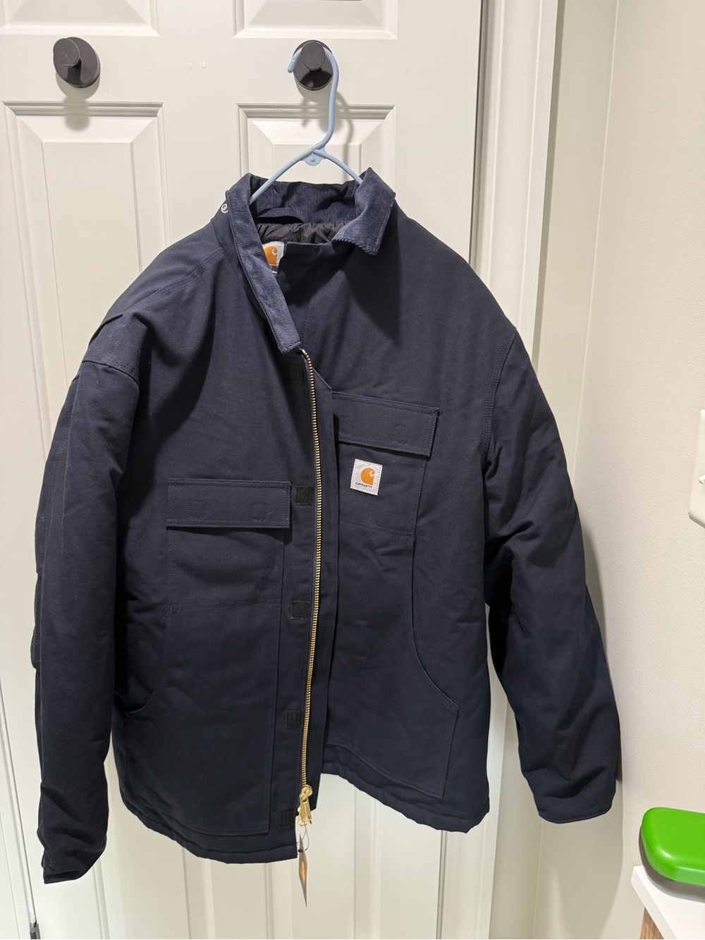 Carhartt Navy Canvas Work Coat with Corduroy Collar